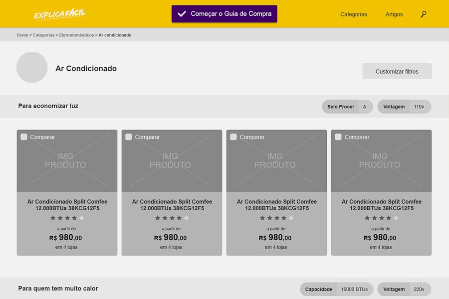 Wireframe da página de Categorias